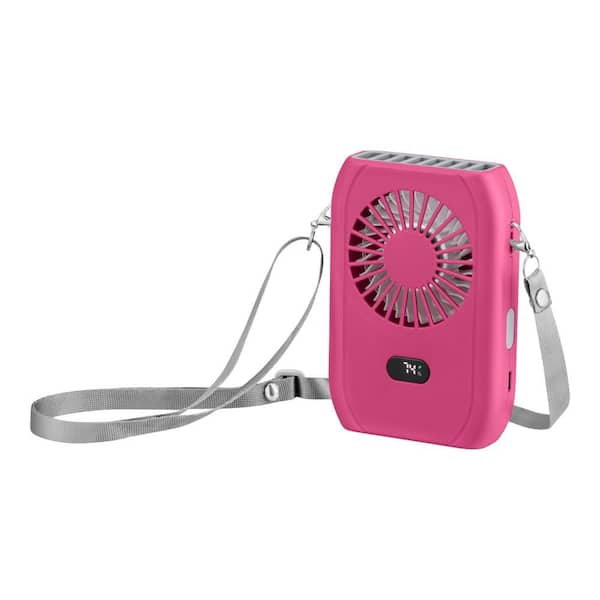 PRIVATE BRAND UNBRANDED 2.3 in. 3-Speed Necklace Personal Fan in Pink with Rechargeable Battery