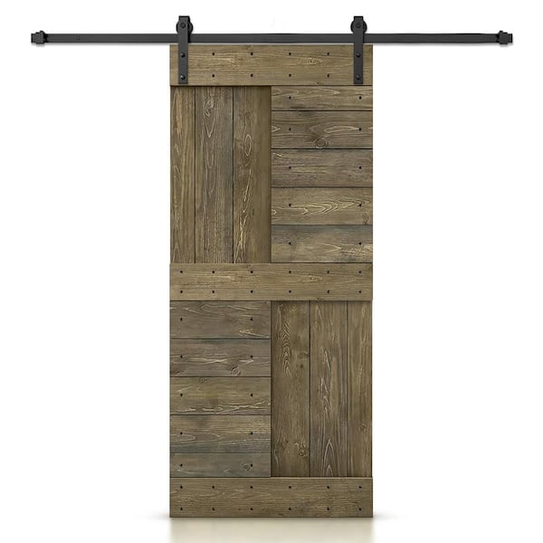CALHOME 36 in. x 84 in. Aged Barrel Stained DIY Knotty Pine Wood Interior Sliding Barn Door with Hardware Kit