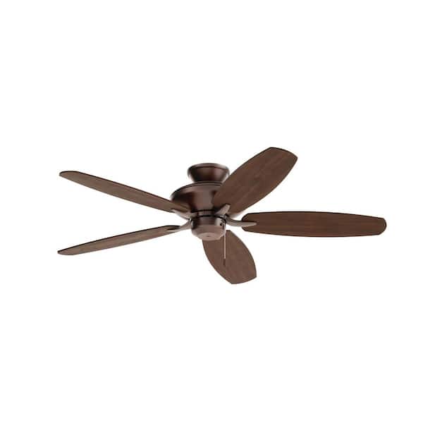 KICHLER Renew 52 in. Indoor Oil Brushed Bronze Dual Mount Ceiling Fan with Pull Chain for Bedrooms or Living Rooms