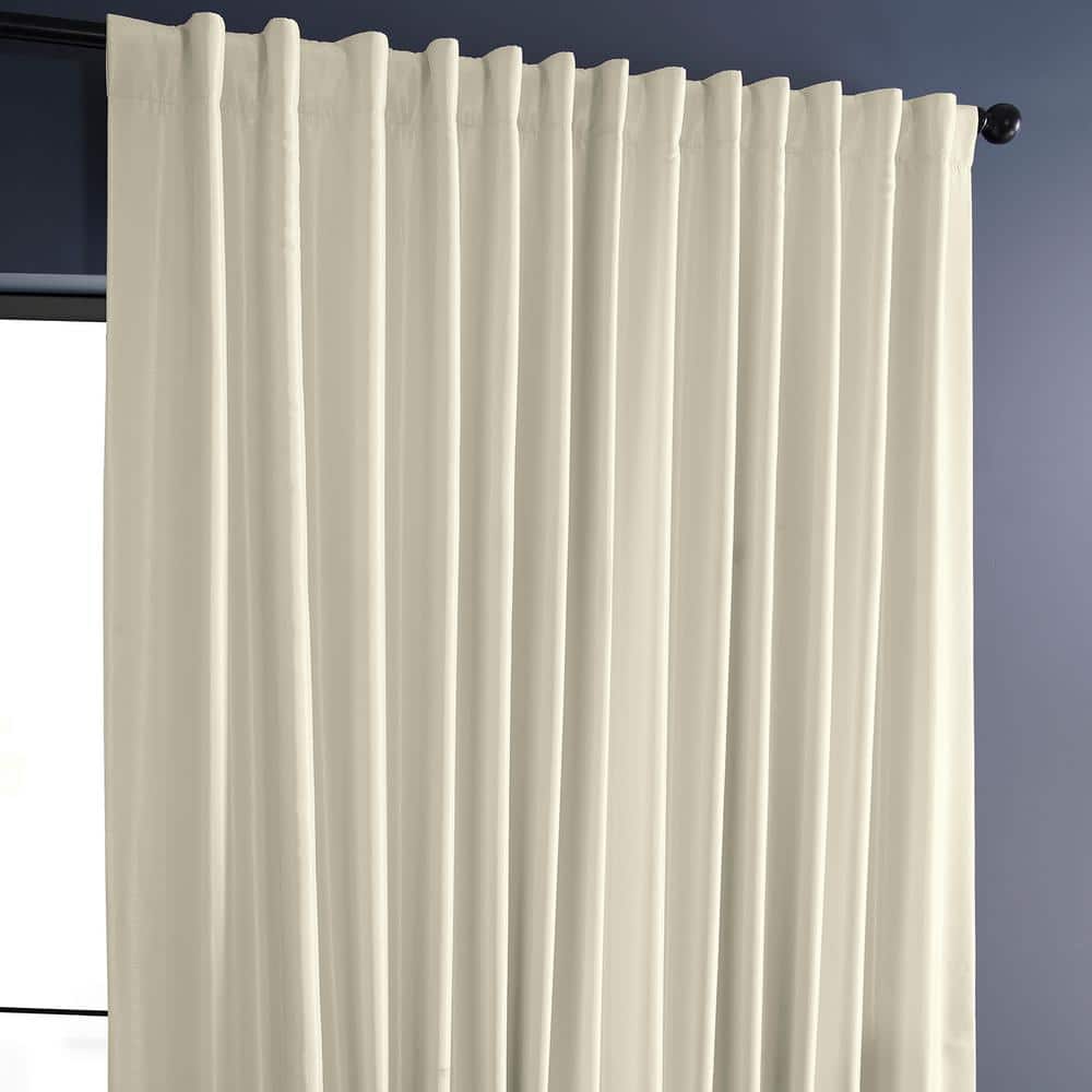 Off-White Puddle Length Blackout Faux Silk Velvet Drapes