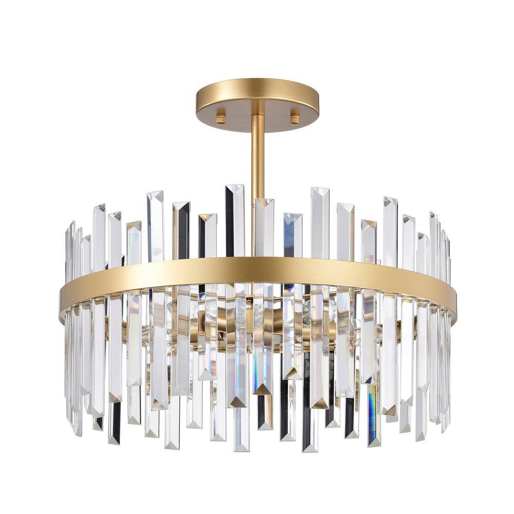 Casandra Glossy Brass 5-Light Crystal Drum Flush Mount