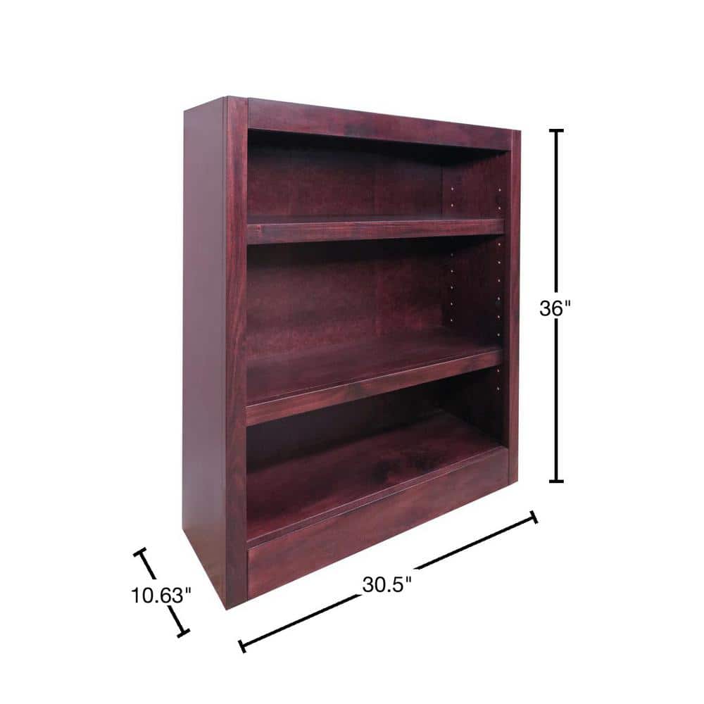 Espresso Finish Adjustable Wood Bookcase with 3 Shelves