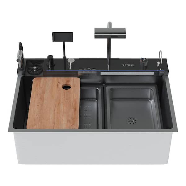 27.7 in. Drop-in Single Bowl Kitchen Sink, Silver 304 Stainless Steel with Flying Rain Waterfall and Accessories