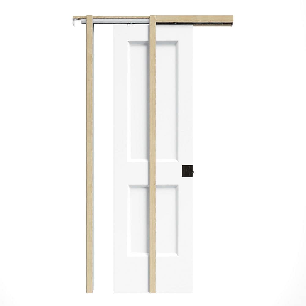 24 in. x 80 in. White Primed Paneled H Style Hollow Core Wood Pocket Door with Hardware (Soft Close and Black Lock Incl) price history on PriceWatchPro