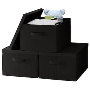 Foldable Collapsible Storage Cube Bins Fabric Shelf Basket with Handles and Lid - (Set of 3)