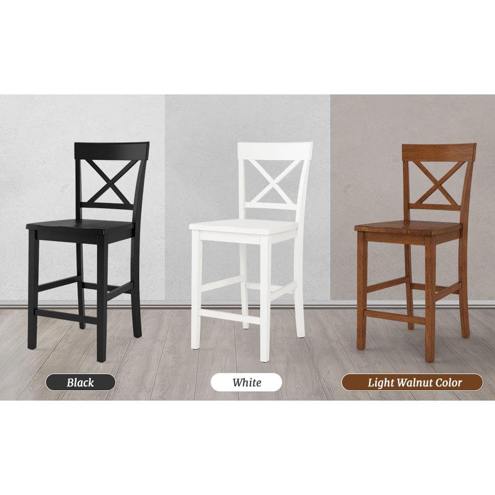 White Wood X-Back Counter Height Bar Stools Set of 2