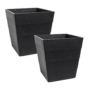 13 in. Lineata Recycled Rubber Indoor/Outdoor Self Watering Planter in Slate, (2-Pack)