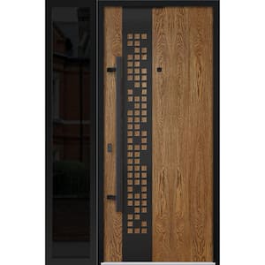 6678 48 in. x 80 in. Right-hand/Inswing Sidelight Natural Oak Steel Prehung Front Door with Hardware