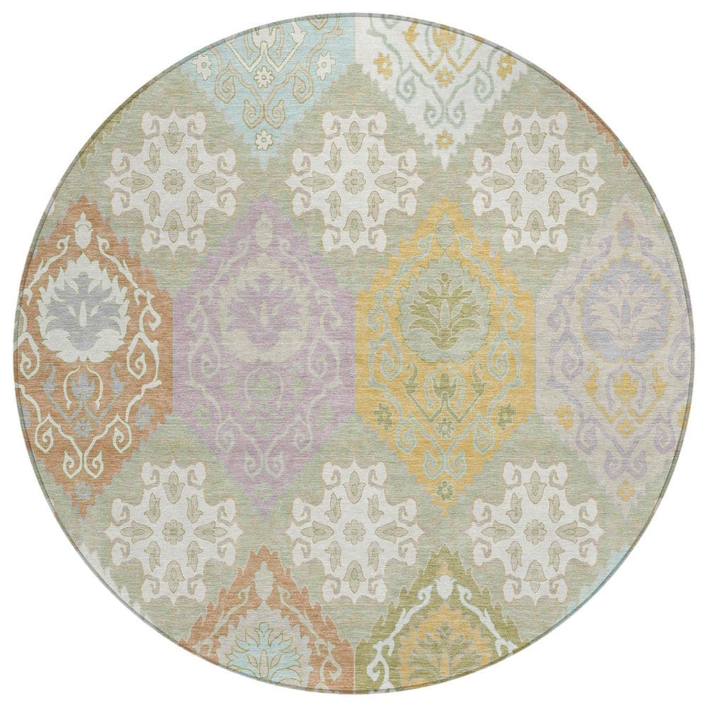 Chantille Machine Washable Indoor/Outdoor Abstract ACN2588 Celery 8 ft. x 8 ft. Round Rug price history on PriceWatchPro