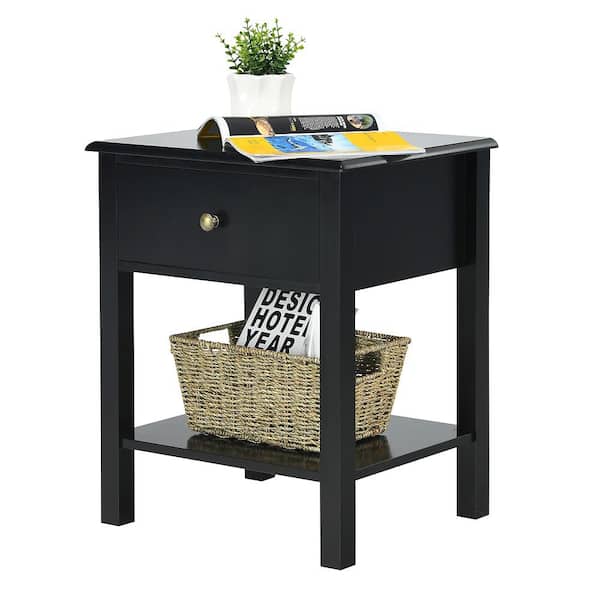 Costway 1-Drawer Black Nightstand End Table Storage 18 in. L x 15 in. W x 23.0 in. H