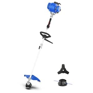 31 cc Gas 4-Stroke 2-in-1 Straight Shaft Grass Hand Held Trimmer with Brush Cutter Blade and Bonus Harness