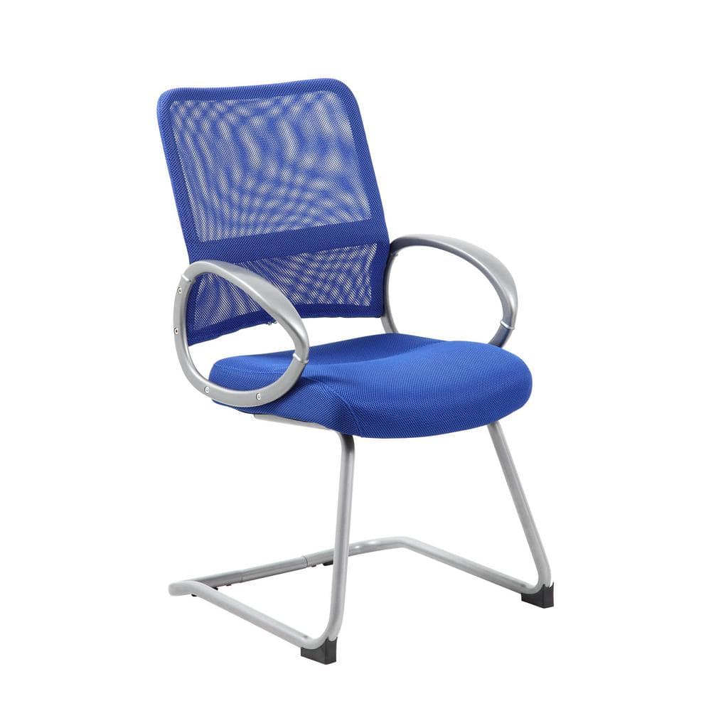 Blue Mesh, Fabric Seat Guest Chair with Pewter Finish Arms and Base
