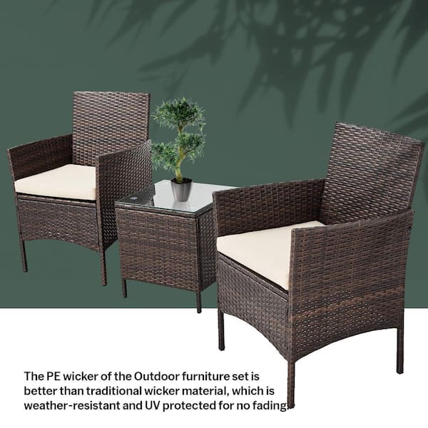 Alvino 4 Piece Wicker Rattan Outdoor Patio Bistro Furniture Set with Coffee Cushion