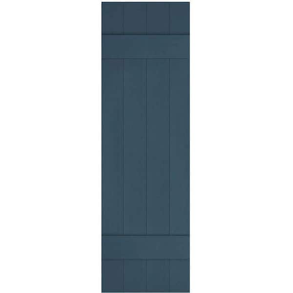 Ekena Millwork 14 in. x 47 in. Lifetime Vinyl Custom Four Board Joined Board and Batten Shutters Pair Classic Blue