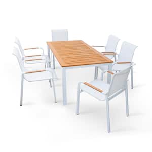 White 7-Pieces Aluminum Rectangle 30 in. Outdoor Dining Set by Luxury Faux Wood