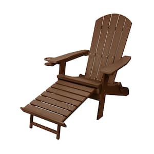 Dk. Teak Folding Adirondack Chair with Cup Holder and Ottoman