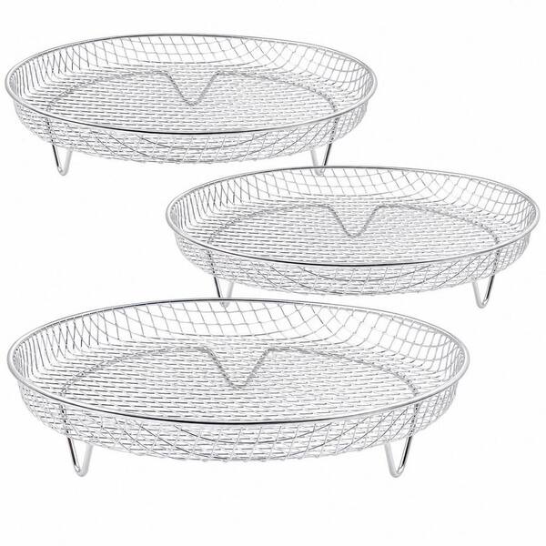 8 in. Round Silver Stainless Steel Air Fryer Rack, Baking Rack, Cooling Rack, Stackable Grill (3-Pack)