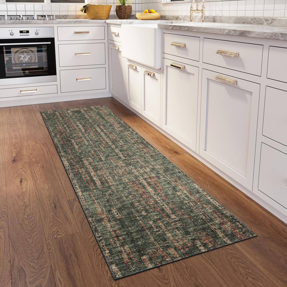 Rylee Green Flat Woven Polyester Chenille Runner Rug