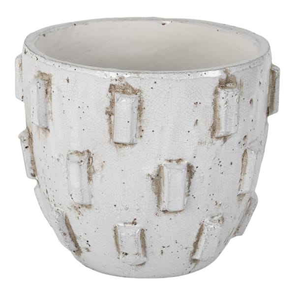 White Ceramic Round Hobnail Decorative Planter (12 in. W x 10 in. H)