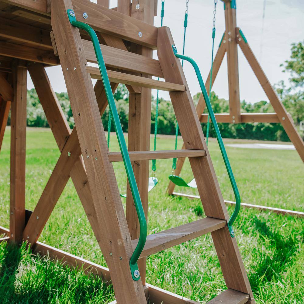 Cedar Wood Outdoor Swing Set with Slide and Fort