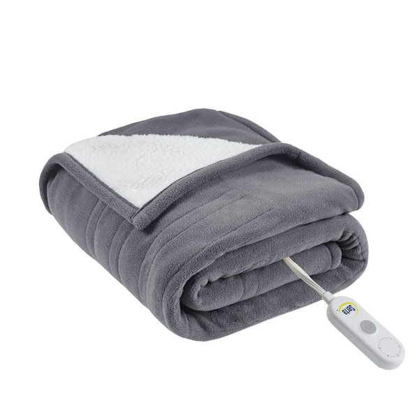 Fleece to Sherpa Dark Grey Fleece Electric Throw Blanket