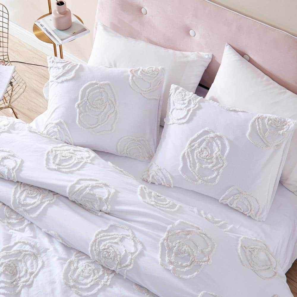 Rambling Rose Full/Queen Off-White Cotton Duvet Cover Set