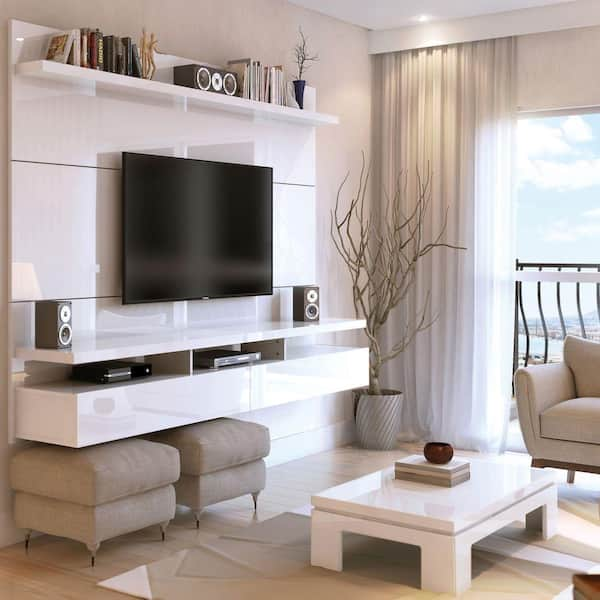 Manhattan Comfort City 72 In White Gloss Composite Floating Entertainment Center Fits Tvs Up To 70 In With Wall Panel 25152 The Home Depot