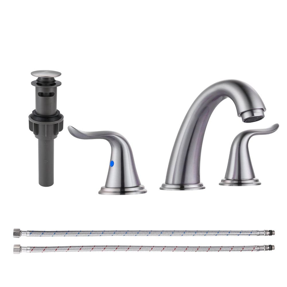 8 in. Widespread Double Handle Bathroom Faucet with Drain Kit in Brushed Nickel price history on PriceWatchPro