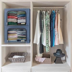 Blue 24 in. x 14 in. Fabric Decorative Box Set of 1, Jumbo Stackable Storage Bins with Metal Frame, Window, & Handles