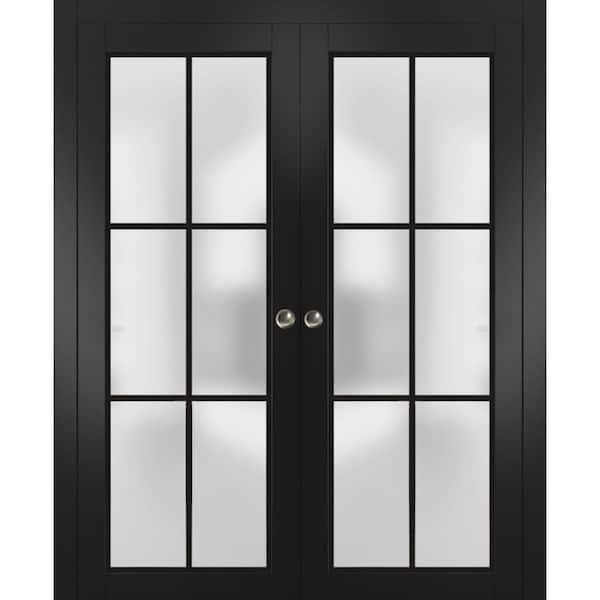 Sartodoors 72 in. x 80 in. 2-Panel Black Matte Finished Solid Wood Sliding Door with Hardware