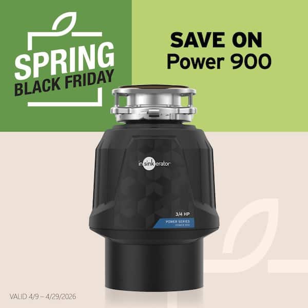 Power 900, 3/4 HP Garbage Disposal, Continuous Feed Food Waste Disposer w EZ Connect Power Cord & Putty-Free Sink Seal