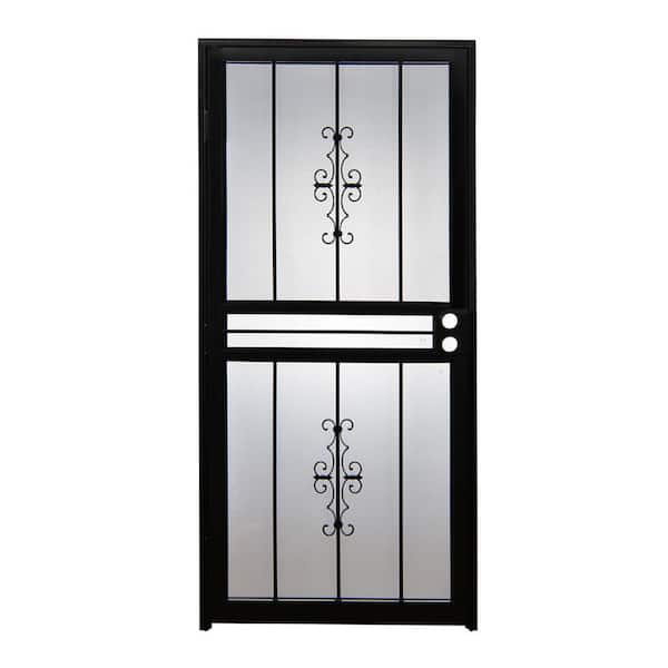 Grisham 30 in. x 78 in. 501 Universal/Reversible Series Genesis Steel Powder Coated Black Prehung Security Door