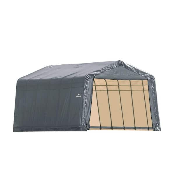 ShelterLogic 13 ft. W x 28 ft. D x 10 ft. H Steel and Polyethylene Garage without Floor in Grey with Corrosion-Resistant Frame