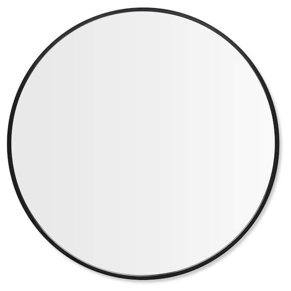 Lirago 30 in. x 30 in. Modern Aluminum Round Alloy Frame Large Wall Mounted Vanity Circle Accent Mirror-Black