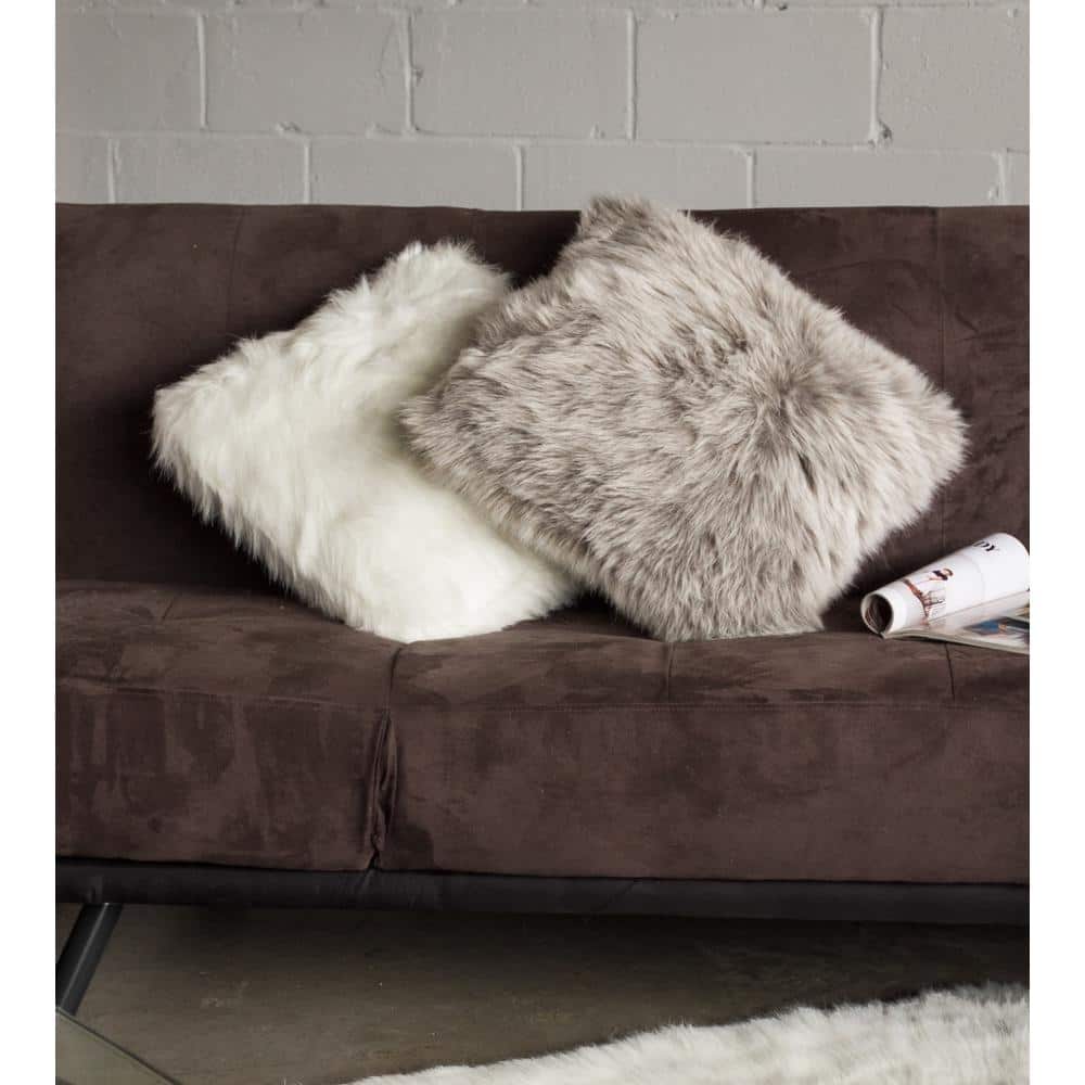 Gray Faux Fur Square Kids Pillow Set