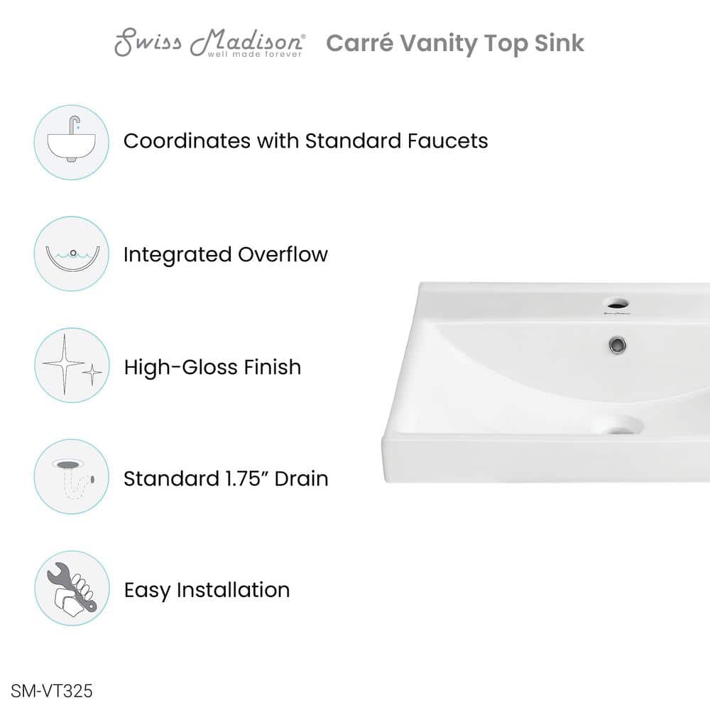 Swiss Madison 24" White Ceramic Vanity Top Bathroom Sink