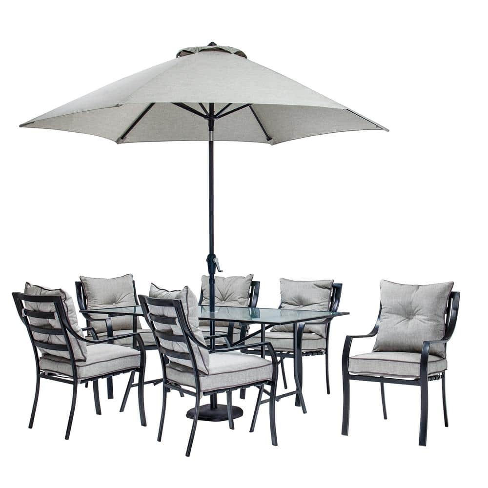 Gray 7-Piece Steel Patio Dining Set with Umbrella