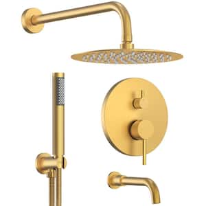 Pressure Balance 3-Spray Wall Mount 10 in. Fixed and Handheld Shower Head 2.5 GPM in Brushed Gold Valve Included