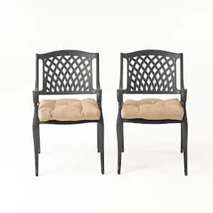 Estella Antique Matte Black Removable Cushions Aluminum Outdoor Dining Chair with Tuscany Cushion (2-Pack)