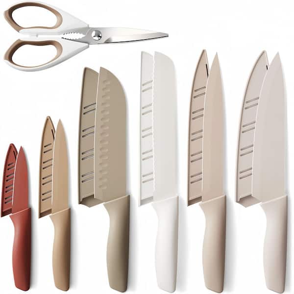 8 in Carbon Steel Partial Tang Chef's Knives Set with 6 Blade Guards and Shears for Kitchen and Holiday Gifts (13-Pack)