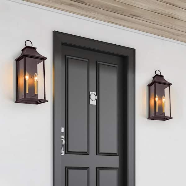 Montpelier 20.6 in. 2-Light Oil-Rubbed Bronze Dusk to Dawn Outdoor Hardwired Wall Lantern Scone