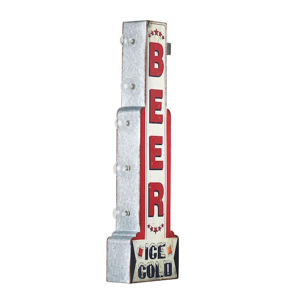 American Art Decor American Art Decor Vintage Metal LED Marquee Sign Ice Cold Beer Sign 28 in. x 9 in. x3 in.