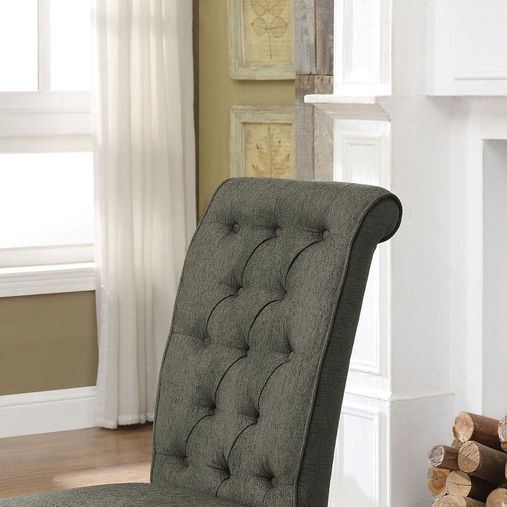 Gray Tufted Upholstered Side Chair with Antique Black Wood Legs
