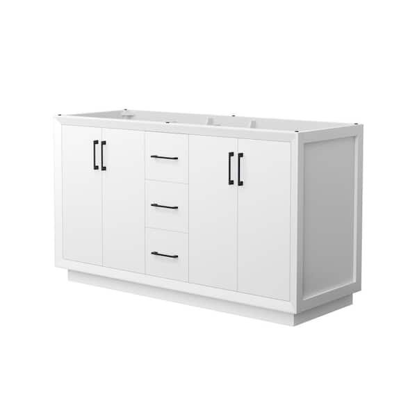 Wyndham Collection Strada 59.25 in. W x 21.75 in. D x 34.25 in. H Double Bath Vanity Cabinet without Top in White