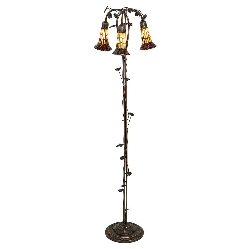 Meyda Honey Red Stained Glass 3-Light Mahogany Bronze Floor Lamp