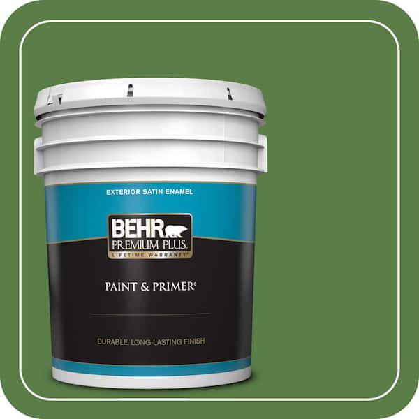 BEHR PREMIUM PLUS 5 gal. #S-H-430 Mossy Green Satin Enamel Exterior Paint & Primer