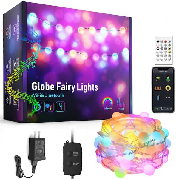 WYZM 66-Light 32 ft. Indoor Plug-in Integrated LED Globe String-Light Remote Control RGB Changing String Light