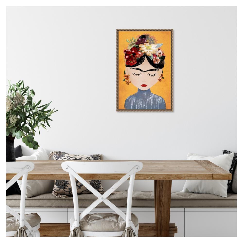 Frida Kahlo Yellow Floral Framed Canvas Wall Art 16 x 23-in