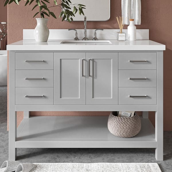 ARIEL Magnolia 49 in. W x 22 in. D x 36 in. H Bath Vanity in Grey with Pure Quartz Vanity Top in White with White Basin