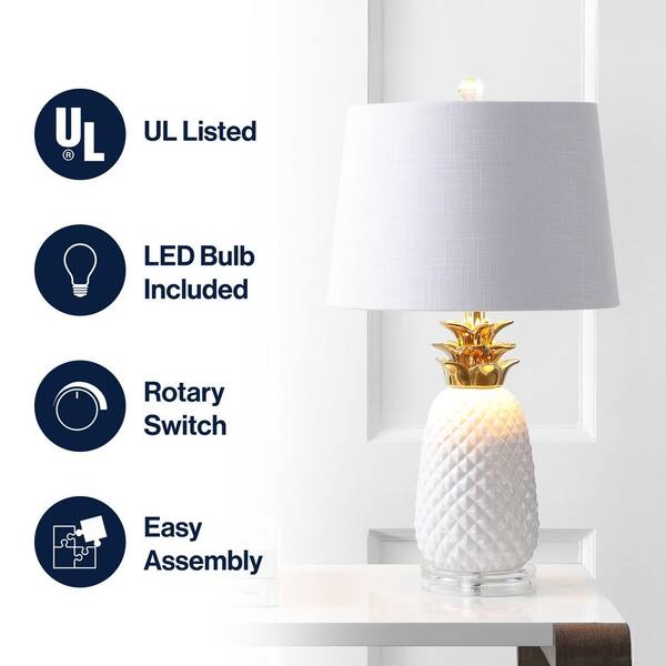 JONATHAN Y Pineapple 23 in. White/Gold Ceramic Table Lamp JYL4019C